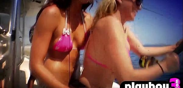  Petite blonde masturbate on the boat with hot babes